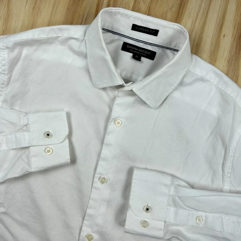 Banana Republic Shirt Mens Medium White 120s Supima Cotton Camden Fit Business